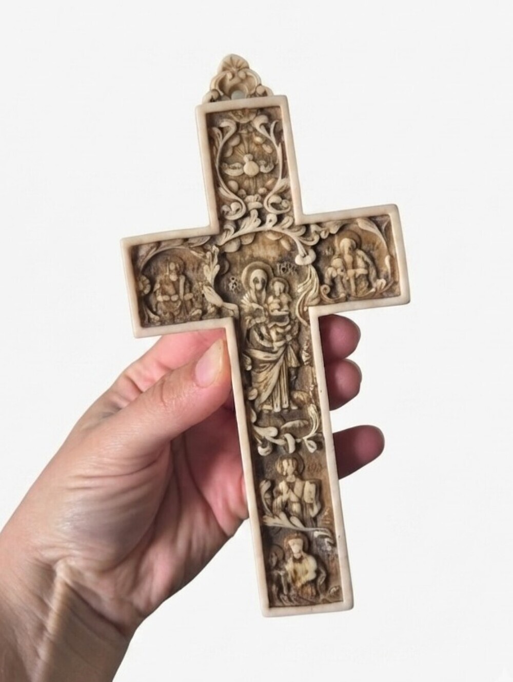 Vintage Style Byzantine Orthodox Decorative Wall Cross - Alabaster Resin